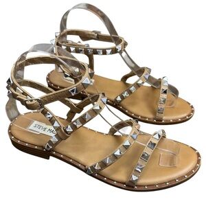 Steve Madden Womens Travel Rock Stud Sandals No Size Tan Gladiator Flats READ